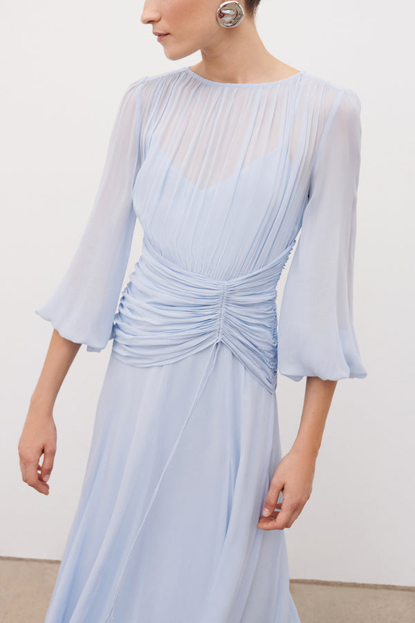 Shona Joy - Emory High Neck Balloon Sleeve Maxi Dress - Arcadian Blue Shona Joy - Emory High Neck Balloon Sleeve Maxi Dress - Arcadian Blue