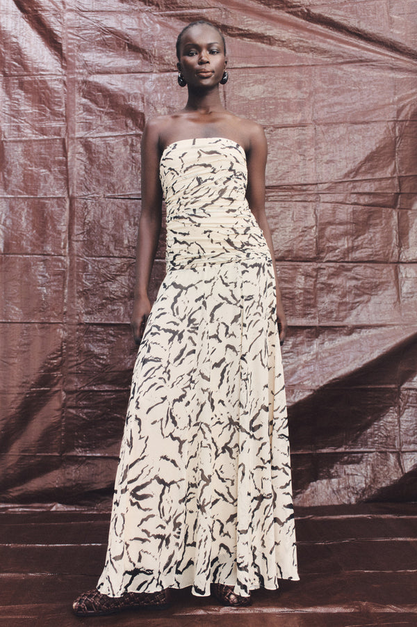 Rea Strapless Panelled Maxi Dress | Stencil Floral | Dresses
