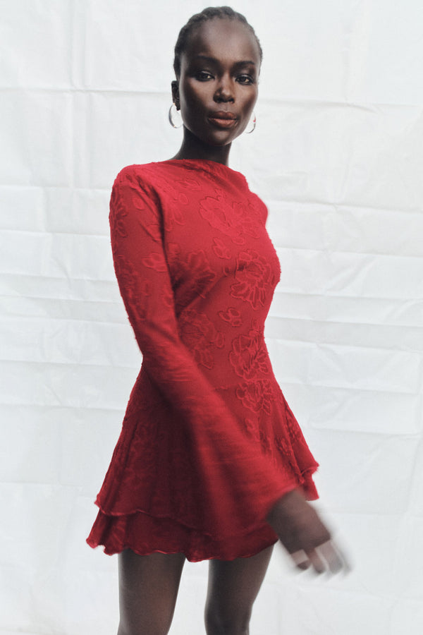 Shona Joy Bowery Long Sleeve Ruffle Mini Dress in Red - size Aus 12/US 8 Shona Joy Bowery Long Sleeve Ruffle Mini Dress in Red - size Aus 12/US 8