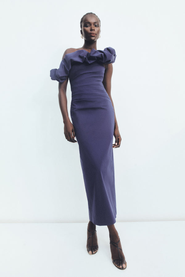 Campbell Ruffle Draped Maxi Dress | Midnight | Dresses