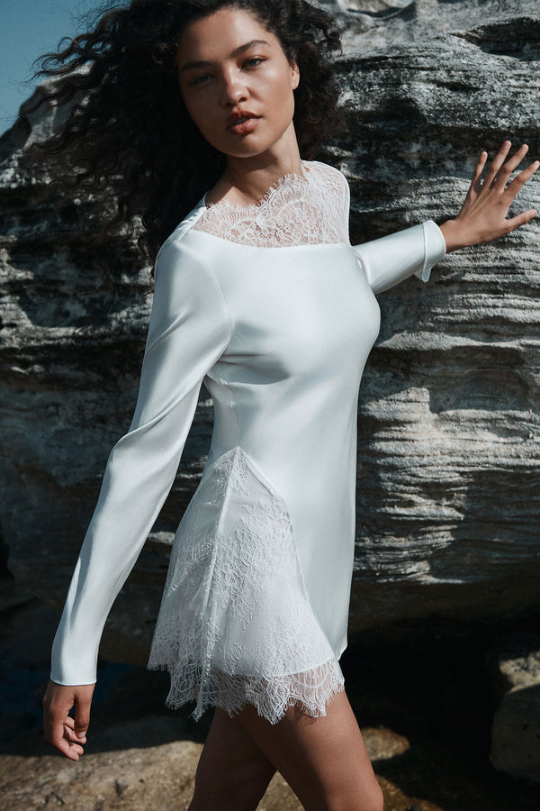 Shona Joy - Allegra Lace Panelled Micro Mini Dress - Ivory - Bridesmaids Dress Shona Joy - Allegra Lace Panelled Micro Mini Dress - Ivory - Bridesmaids Dress