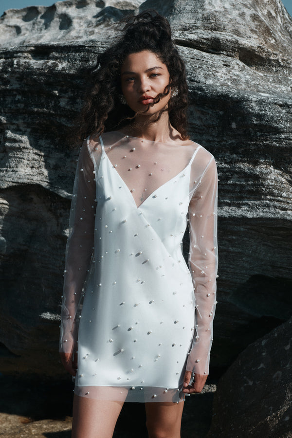 OPALINE SHEER PEARL MINI DRESS