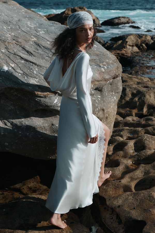 La Lune Cumulus Silk Backless Lace Split Maxi Dress | Ivory | Dresses | Shona Joy Shona Joy US La Lune Cumulus Silk Backless Lace Split Maxi Dress | Ivory | Dresses | Shona Joy Shona Joy US
