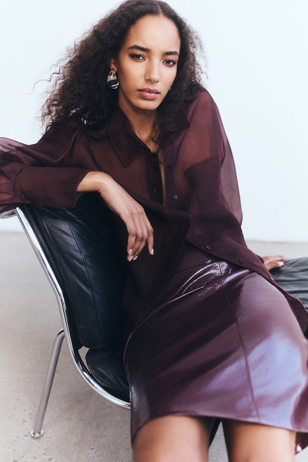 LILOU PATENT MIDI SKIRT - PORT ROYALE