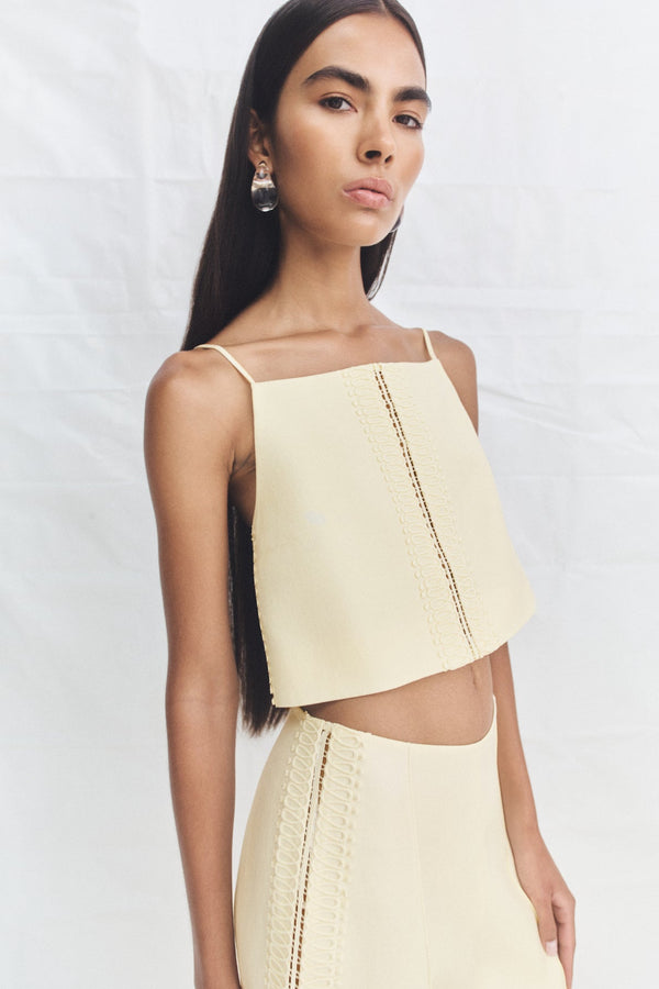 WRIGHT LACE LINEN BLEND CROPPED CAMI