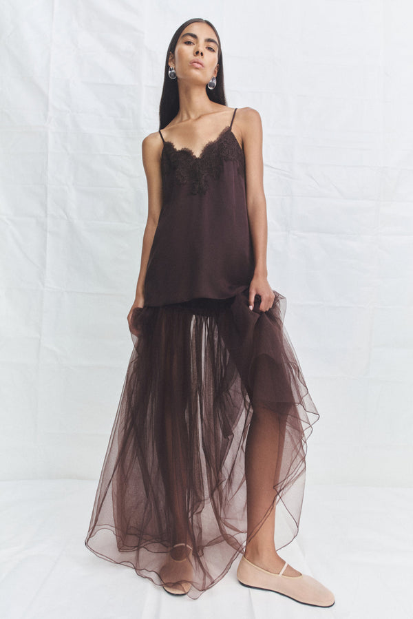 HALO SHEER MAXI SKIRT - ESPRESSO