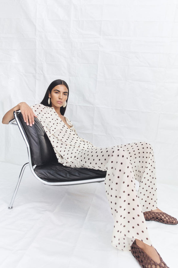 HOUSTON SHEER DRAWSTRING PANT - BLANC POLKA