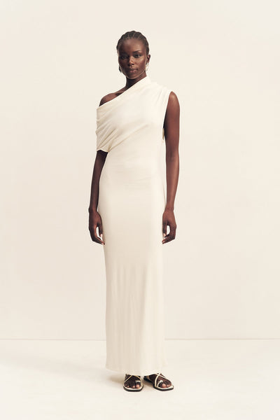 Aby Draped Asymmetrical Maxi Dress | Ivory | Dresses | Shona Joy