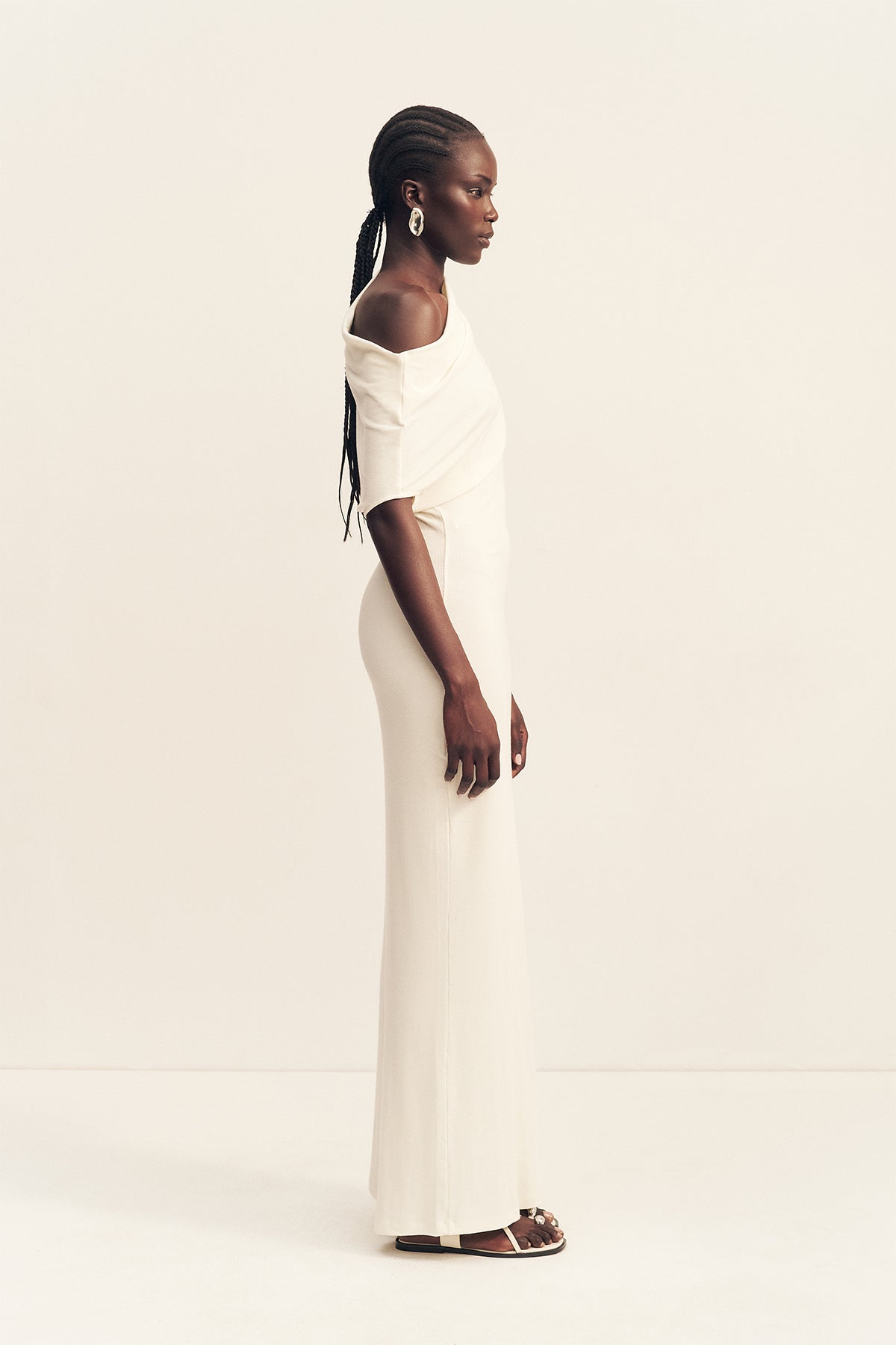 Aby Draped Asymmetrical Maxi Dress | Ivory | Dresses | Shona Joy