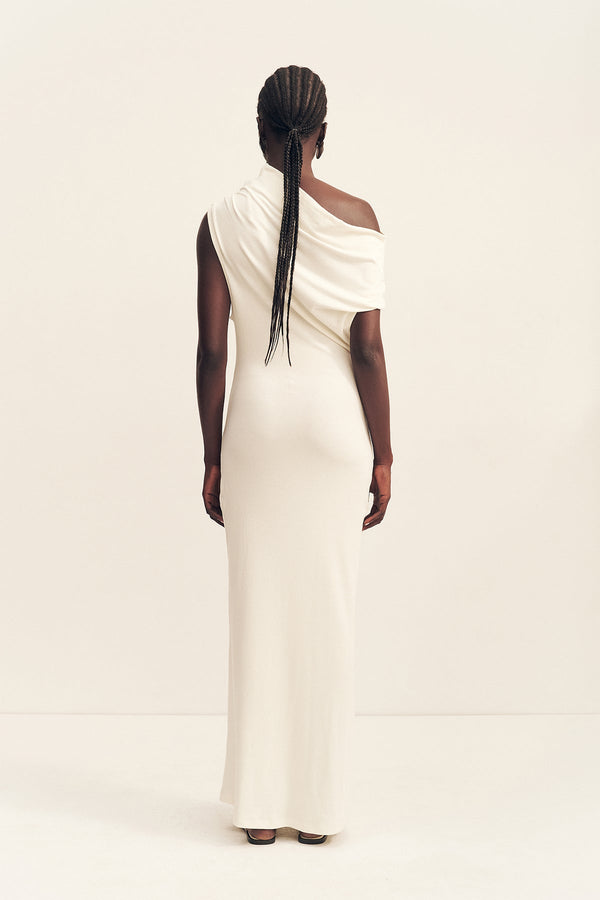 ABY JERSEY DRAPED MAXI DRESS - IVORY