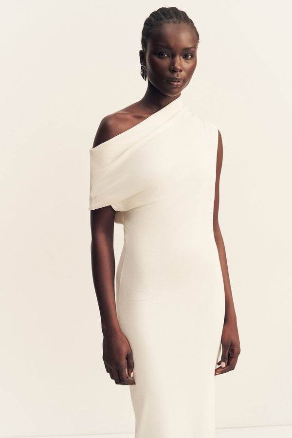 ABY JERSEY DRAPED MAXI DRESS - IVORY