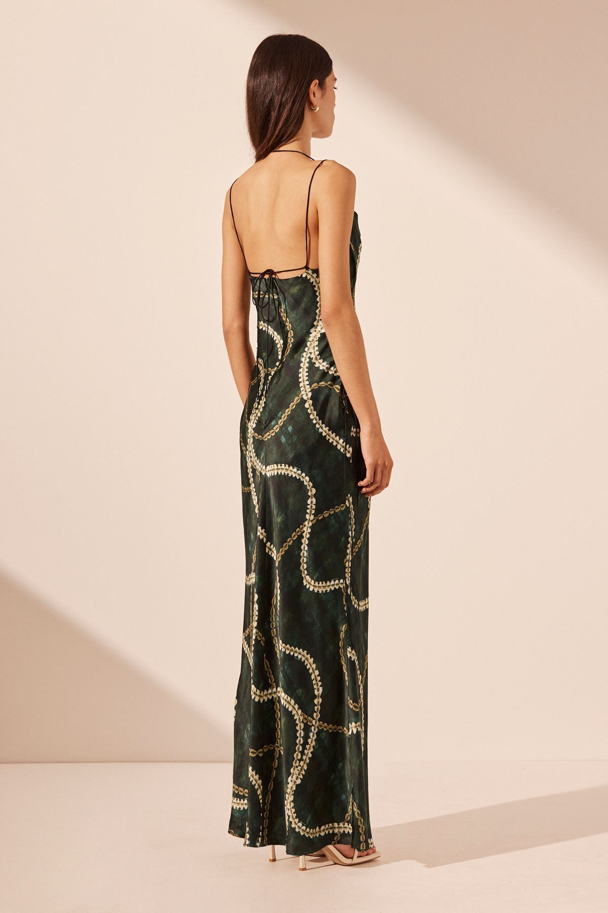 Noa Silk Cowl Neck Lace Up Maxi Dress, Rosemary/Multi