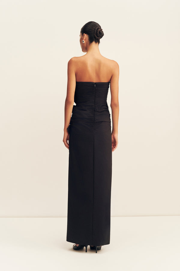 CAMPBELL RUFFLE SIDE SPLIT MAXI DRESS - BLACK