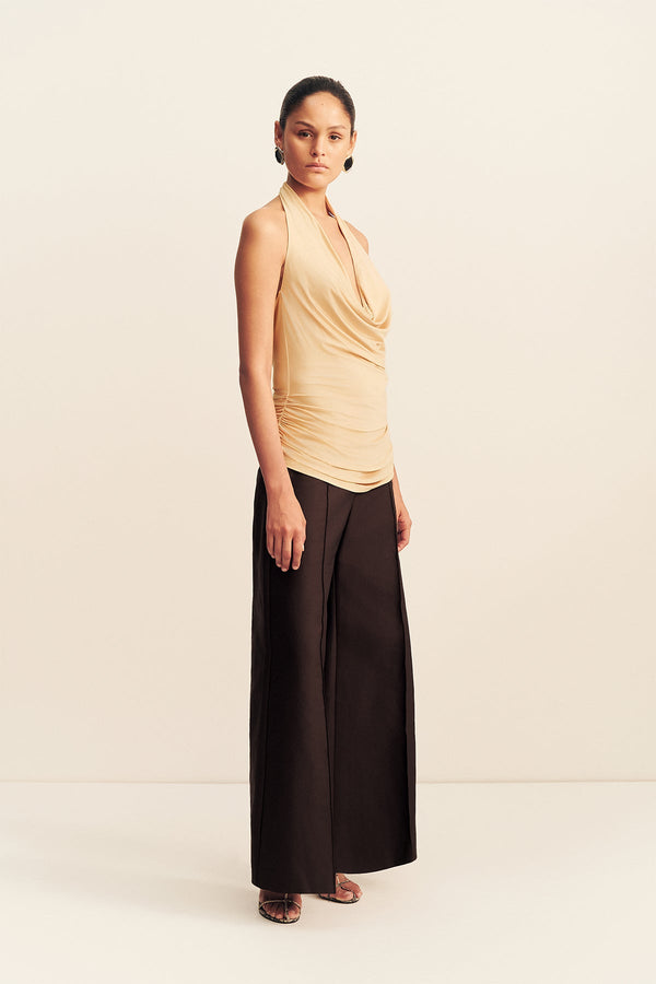 MIRO SLINK JERSEY COWL TOP - SAND