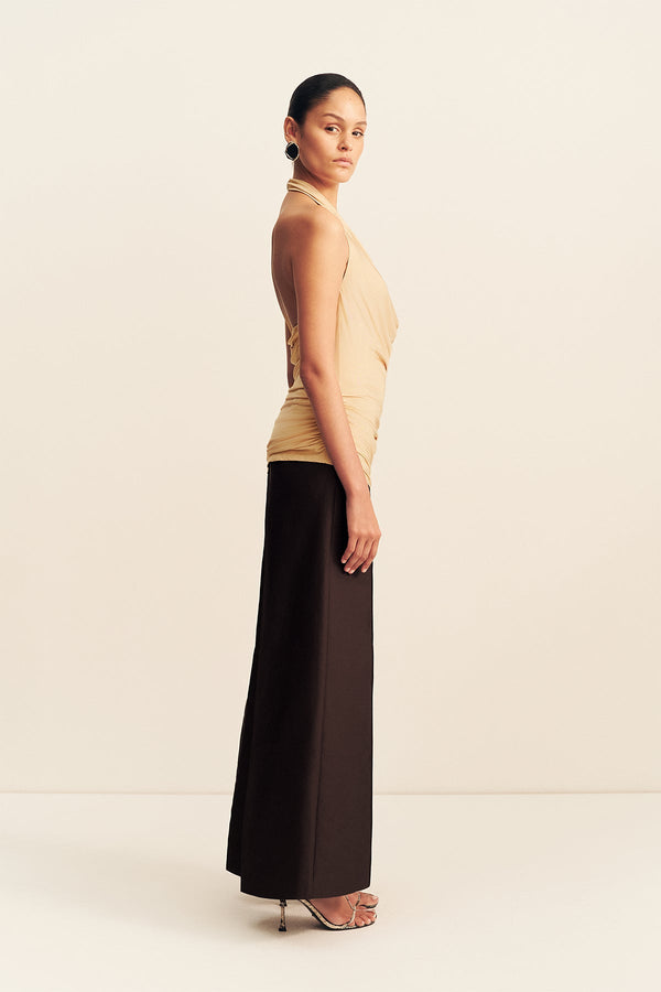 MIRO SLINK JERSEY COWL TOP - SAND