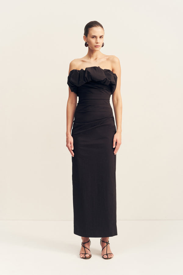 CAMPBELL STRAPLESS BUBBLE MAXI DRESS - BLACK_F