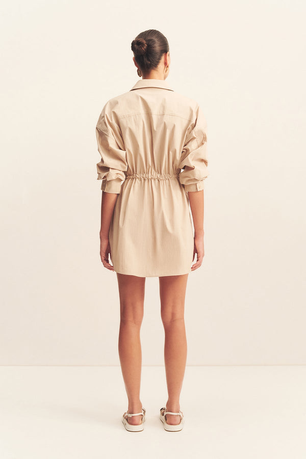 CAMPBELL DRAWSTRING SHIRT DRESS - OAT MILK