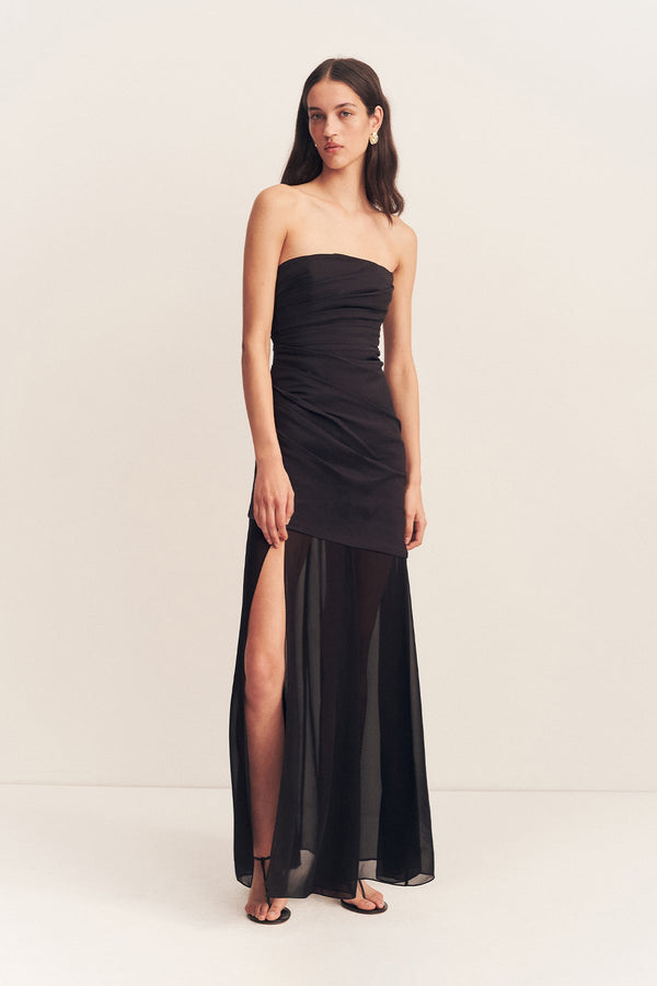 black strapless evening dress Blainey Strapless Draped Maxi Dress | Black | Dresses