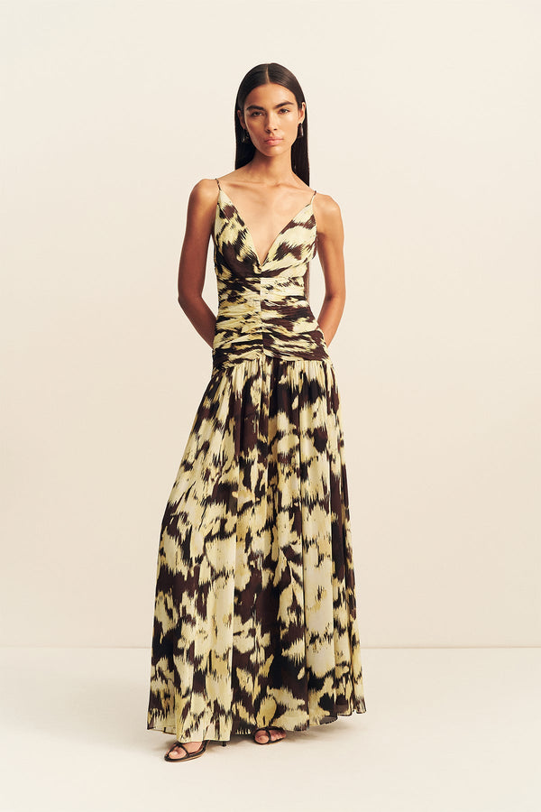BENNY PLUNGED GATHERED MAXI DRESS
