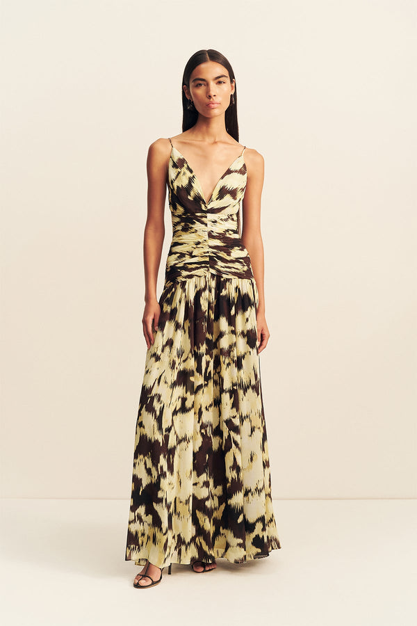 BENNY PLUNGED GATHERED MAXI DRESS_F