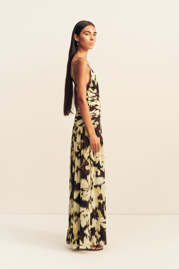 BENNY PLUNGED GATHERED MAXI DRESS