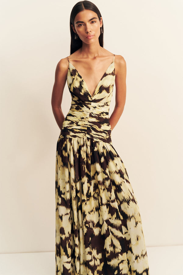 BENNY PLUNGED GATHERED MAXI DRESS