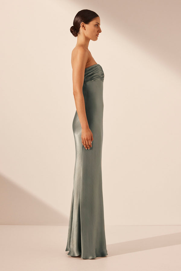 LA LUNE STRAPLESS RUCHED BODICE MAXI DRESS - SAGE_S