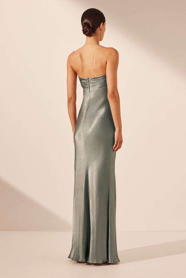 LA LUNE STRAPLESS RUCHED BODICE MAXI DRESS - SAGE_B