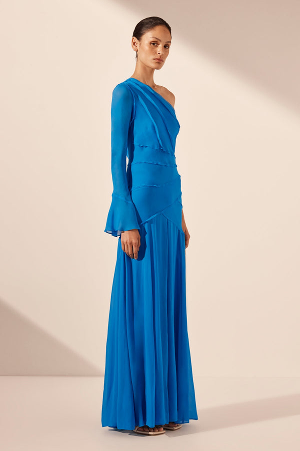 AMINA ASYMMETRICAL MAXI DRESS - AQUA_A