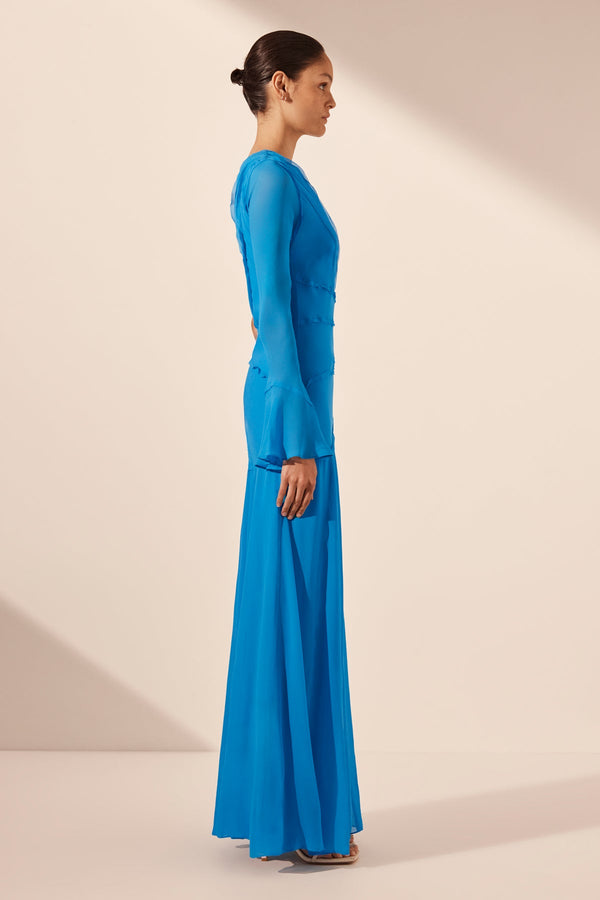 AMINA ASYMMETRICAL MAXI DRESS - AQUA_S
