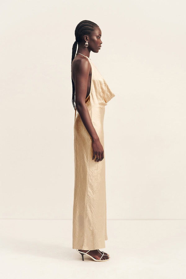Shona Joy Andie Low Cowl Maxi Dress in Metallic Neutral