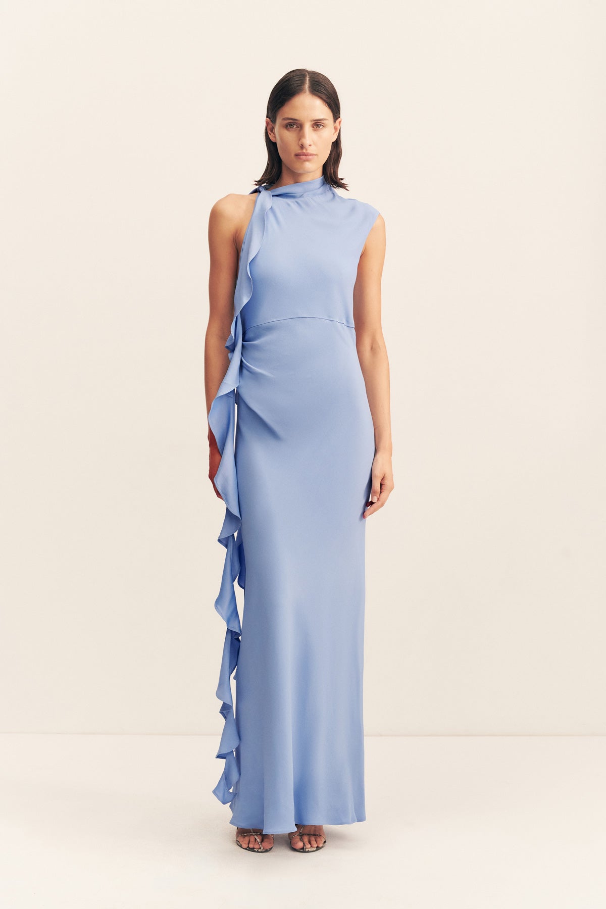 Rio Draped Ruffle Maxi Dress | Cornflower Blue | Dresses | Shona