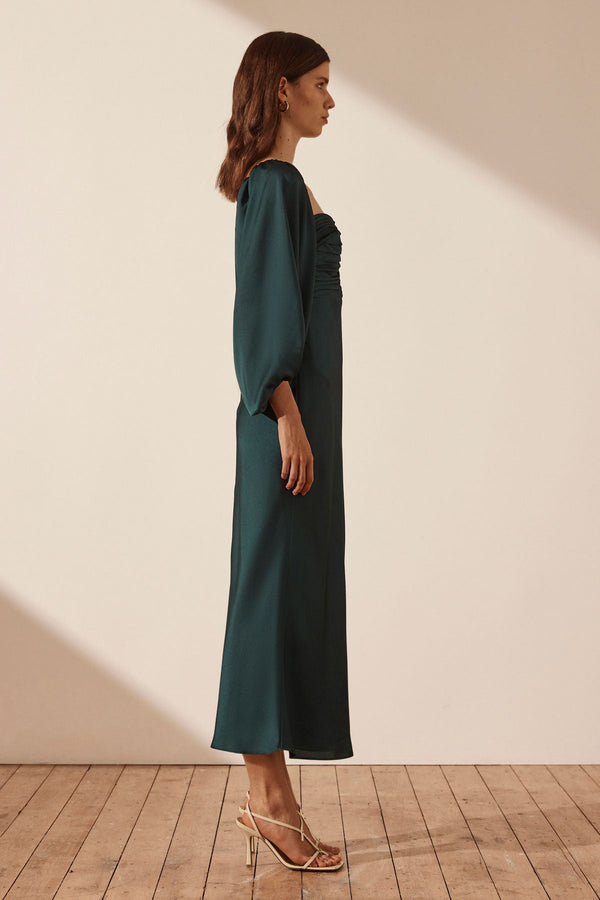 Luxe Ruched Bodice Long Sleeve Midi Dress | Azure | Dresses | Shona Joy