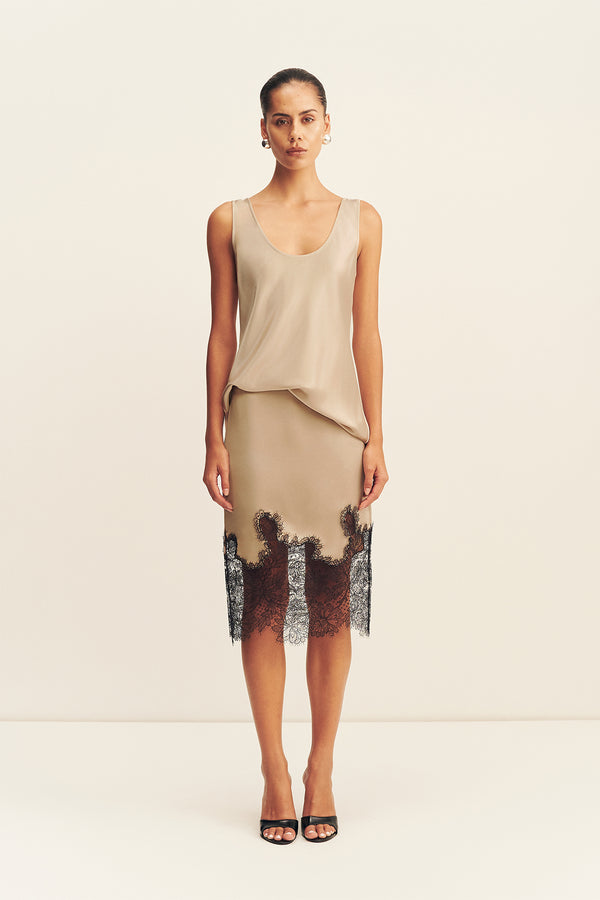 LUCIA LACE MIDI SKIRT - CHAMPAGNE/BLACK_F