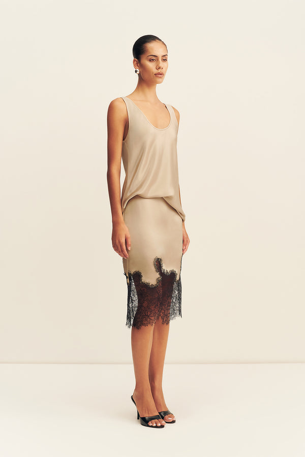 LUCIA LACE MIDI SKIRT - CHAMPAGNE/BLACK