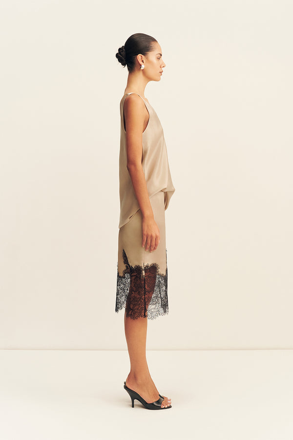 LUCIA LACE MIDI SKIRT - CHAMPAGNE/BLACK