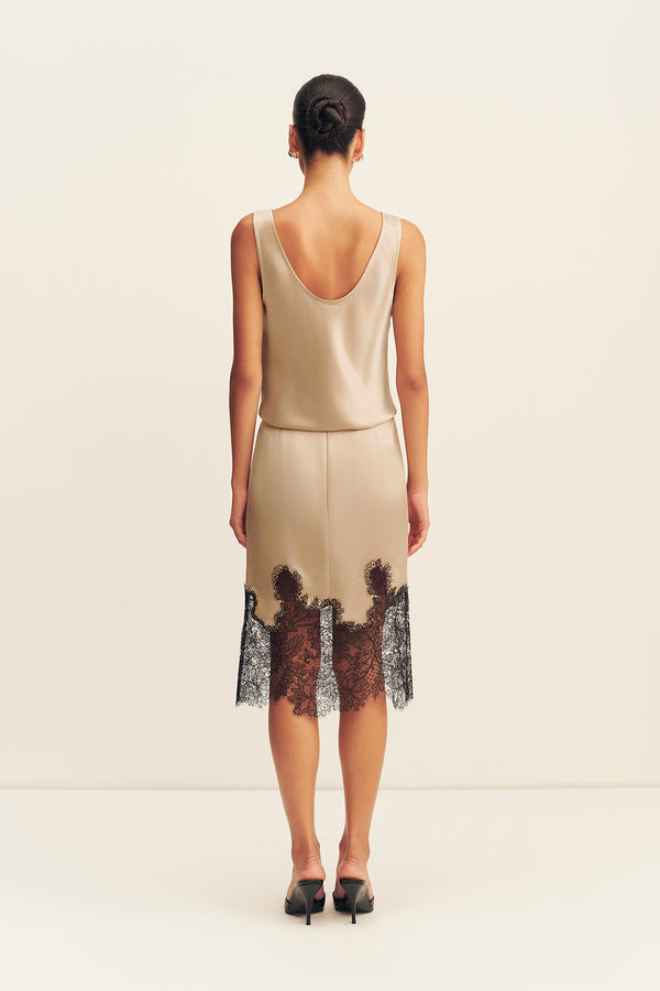 LUCIA LACE MIDI SKIRT - CHAMPAGNE/BLACK