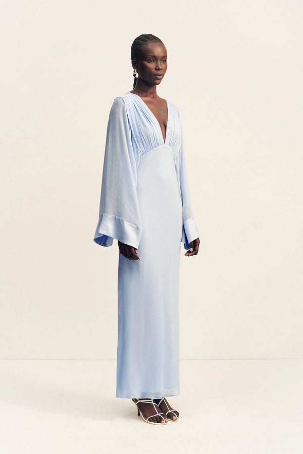 EDIE FLARED SLEEVE MAXI DRESS WITH SCARF - ARCADIAN BLUE