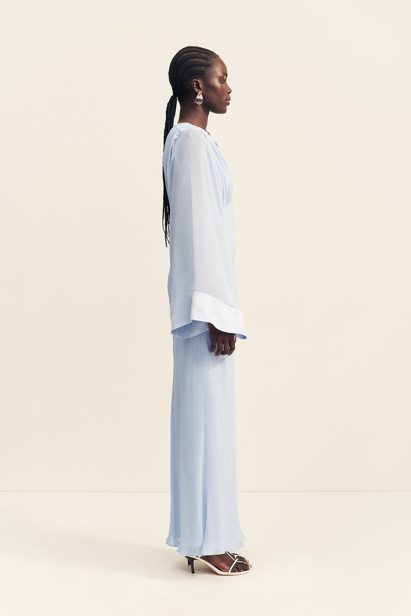 Edie Flared Sleeve Maxi Dress With Scarf | Arcadian Blue | Dresses | Shona Joy Shona Joy US Edie Flared Sleeve Maxi Dress With Scarf | Arcadian Blue | Dresses | Shona Joy Shona Joy US
