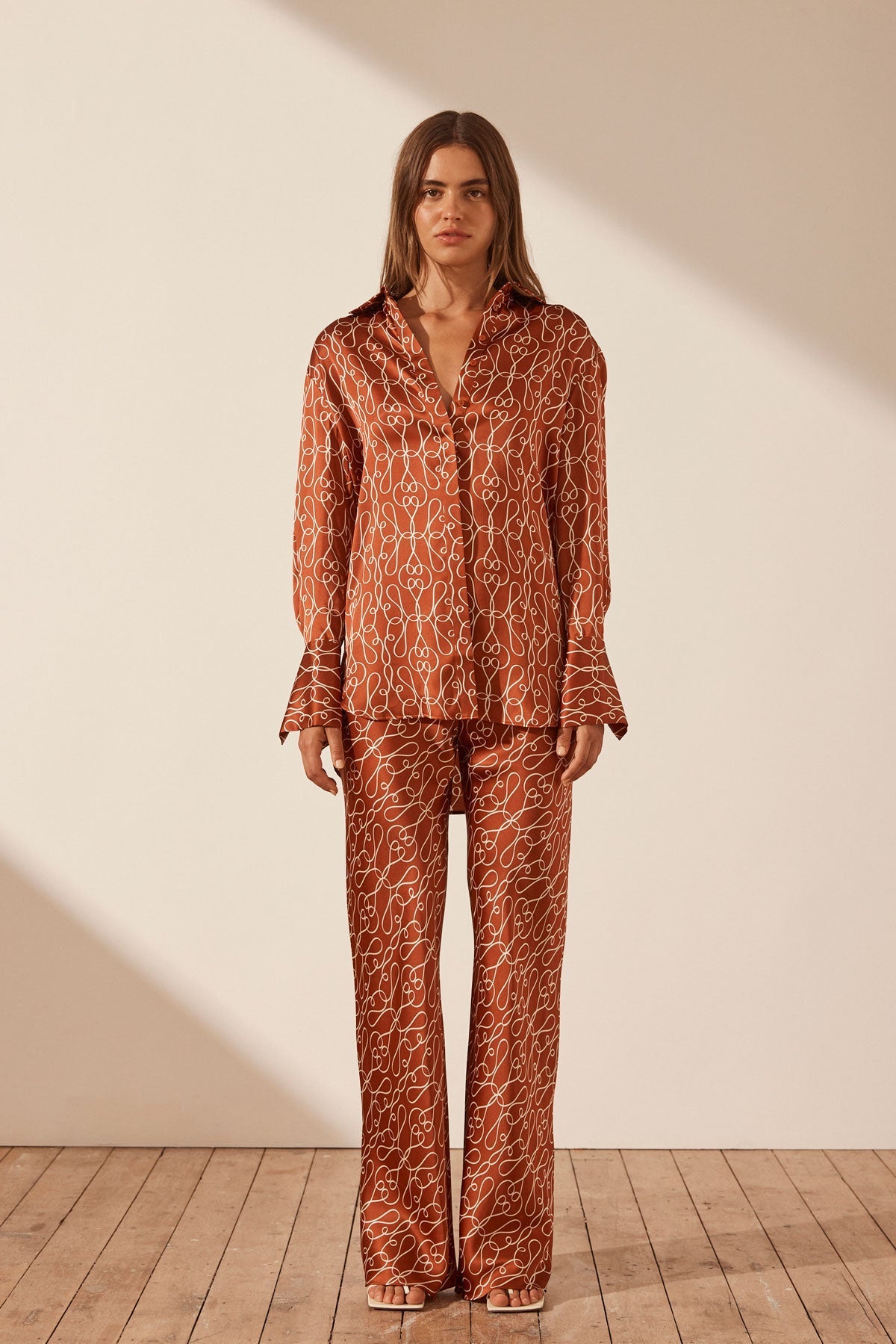 Shona Joy Rosa-print silk shirt - Orange