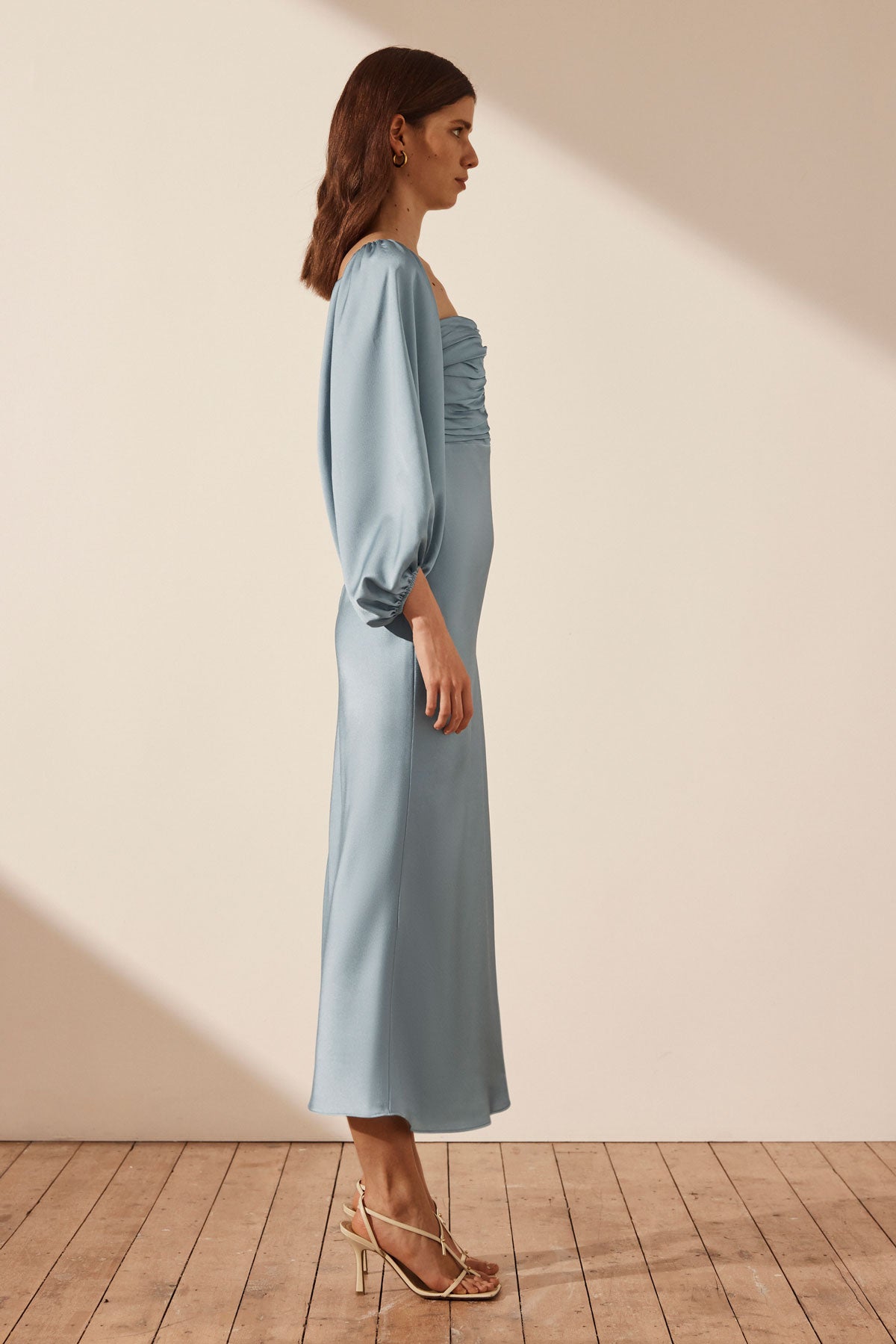 Belvedere Long Sleeve V Neck Midi Dress | Tree Green/Multi | Dresses |  Shona Joy – Shona Joy International