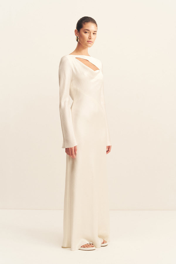 HUXLEY LONG SLEEVE COWL MAXI DRESS - VANILLA