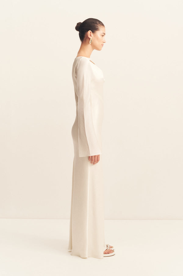 HUXLEY LONG SLEEVE COWL MAXI DRESS - VANILLA