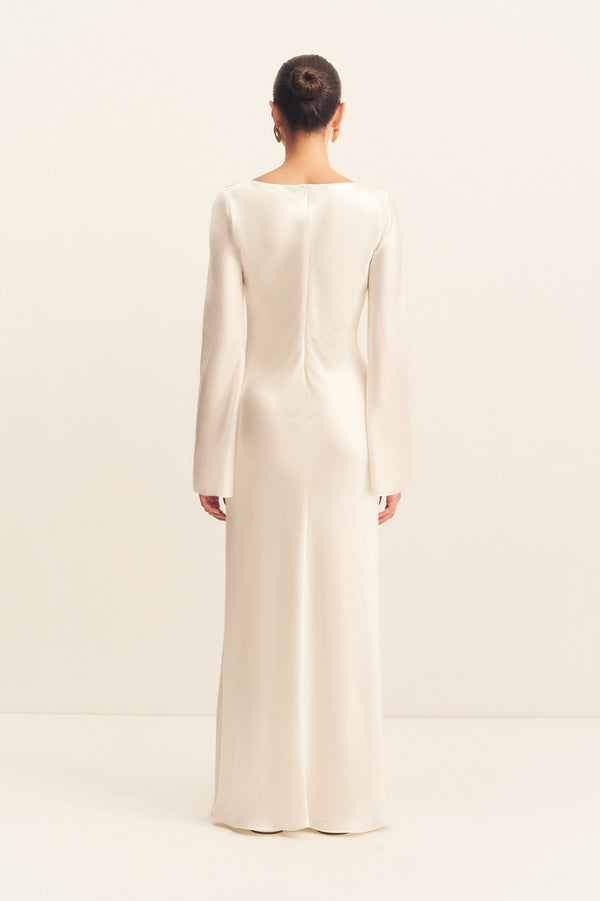 HUXLEY LONG SLEEVE COWL MAXI DRESS - VANILLA