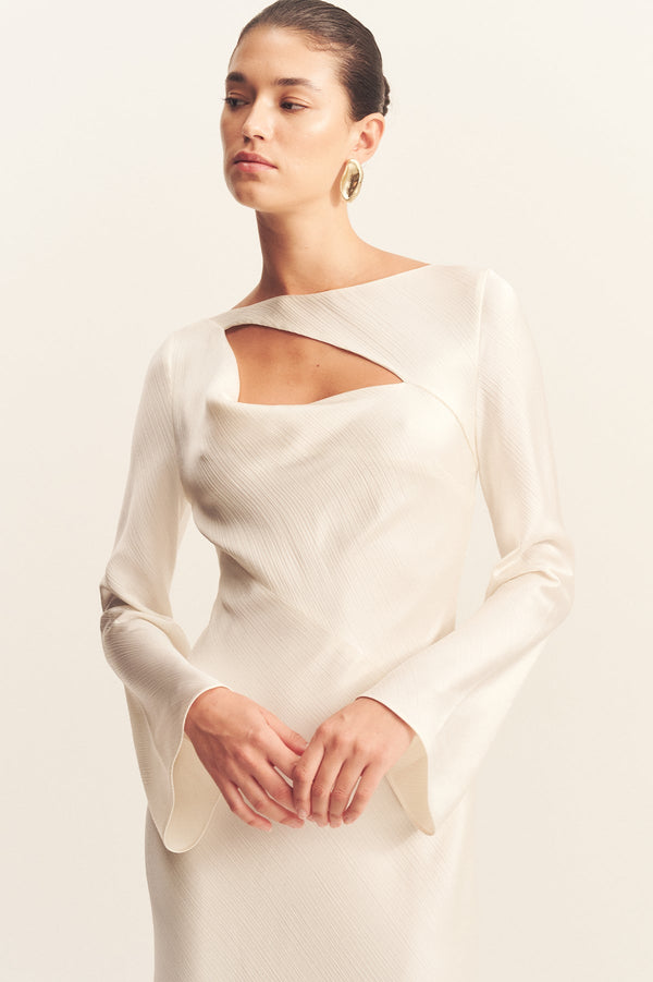 HUXLEY LONG SLEEVE COWL MAXI DRESS - VANILLA