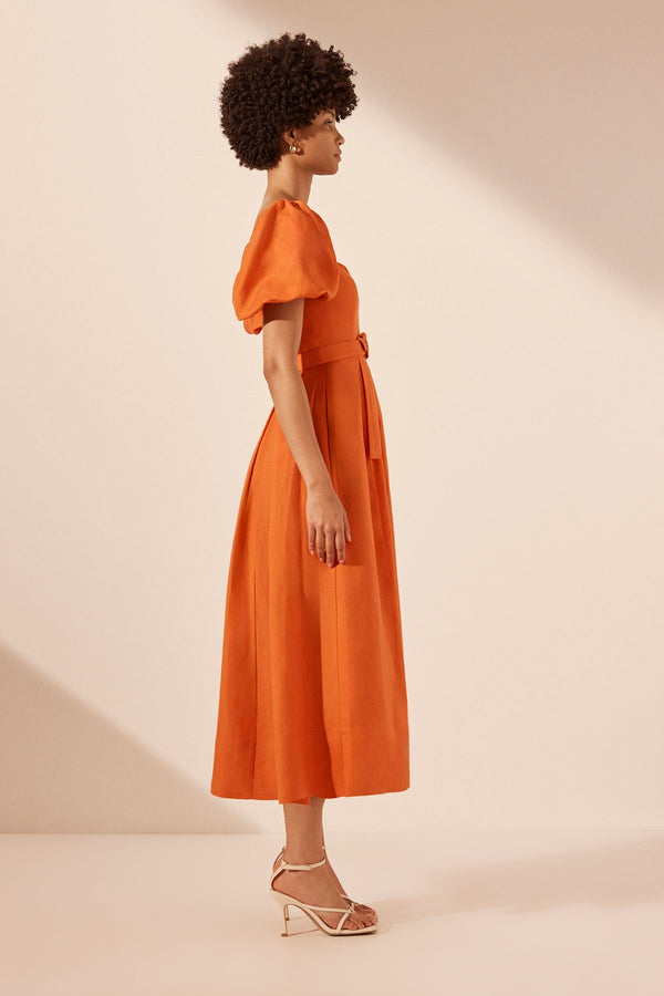 Soller Short Sleeve Panelled Midi Dress, Tangerine