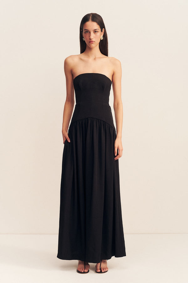 VENTO LACE UP STRAPLESS MAXI DRESS - BLACK_F