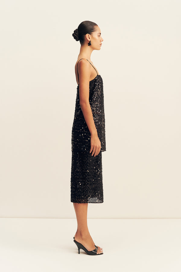 EVERLY SEQUIN LONG LINE CAMI - BLACK