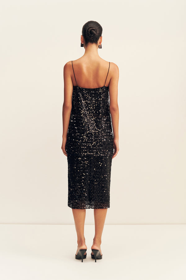 EVERLY SEQUIN LONG LINE CAMI - BLACK
