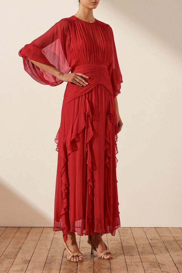 Isola Round Neck Balloon Sleeve Maxi Dress